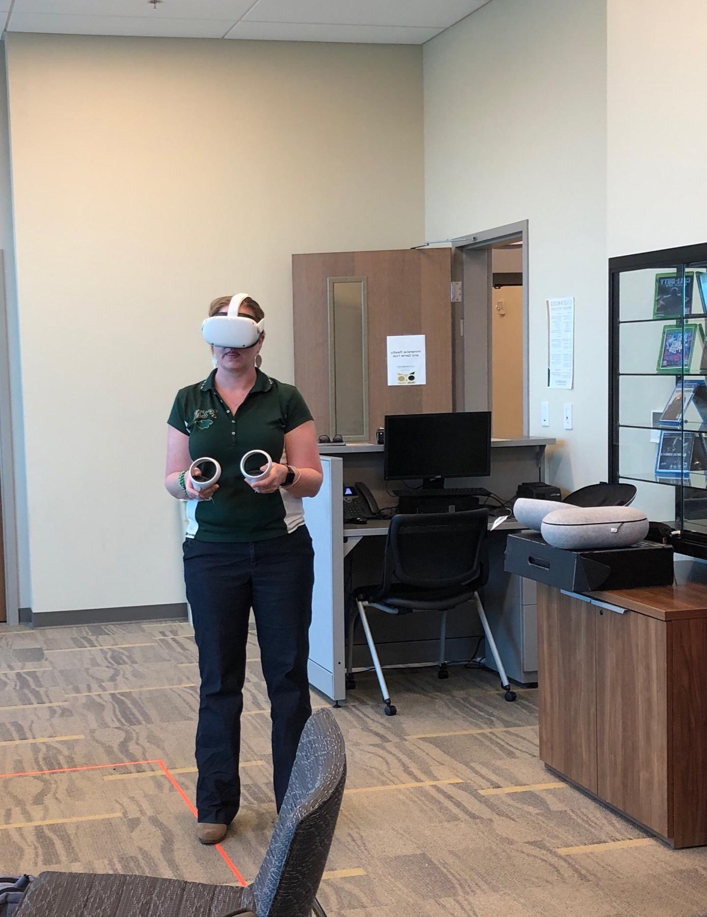 Oculus Quest headset user in the Immersive Reality and Game Lab